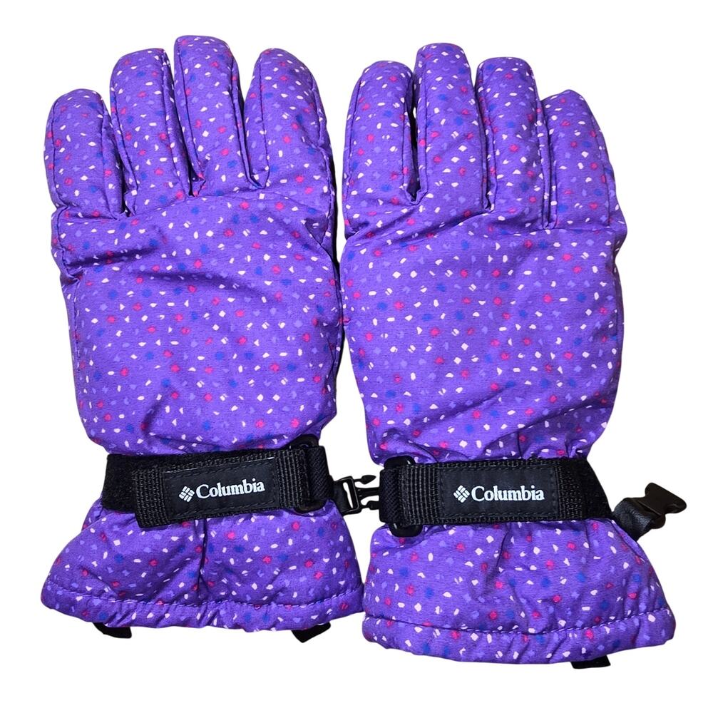 Columbia Girls Purple Polka Dot Winter Snow Waterproof Gloves Size Large
